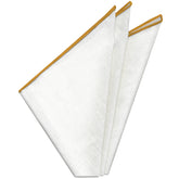 White with Tangerine Contrast Edges Belgian Linen Pocket Square